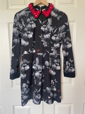 Ted Baker Black Dress with Bright Red Floral Detail